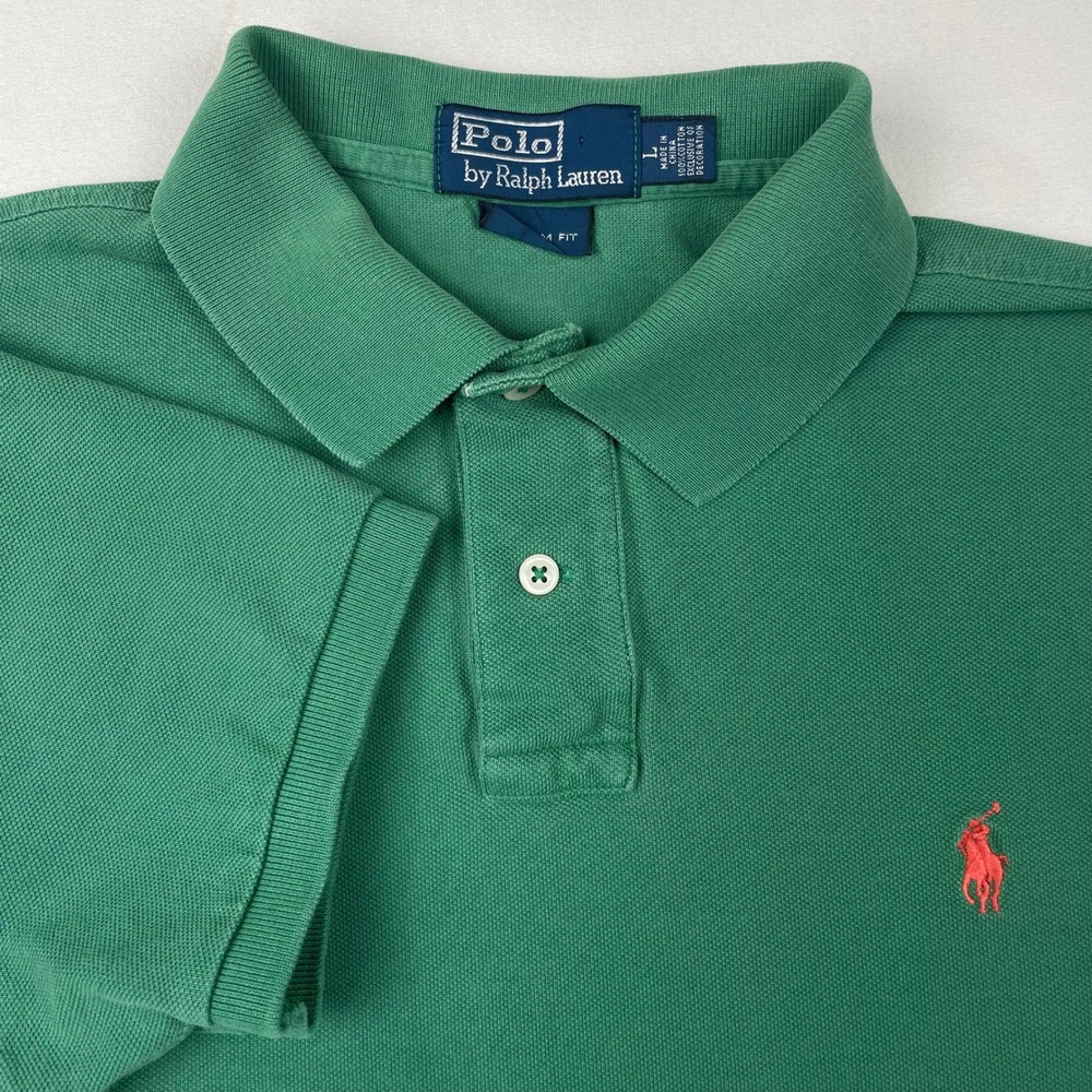 Polo Ralph Lauren Mens Custom Fit Short Sleeve Polo Shirt Green Orange Pony L